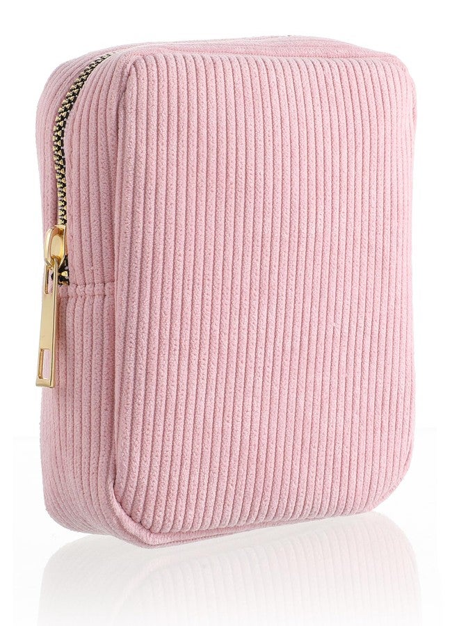 Bremorou Menstrual Bags For Teen Girls, Corduroy Sanitary Napkin Storage Bag Mini Makeup Pouch Portable Period Pouch With Zipper Sanitary Pads Bag Tampons Holder For Purse First Period Women（Pink） (Pink) - Image 1